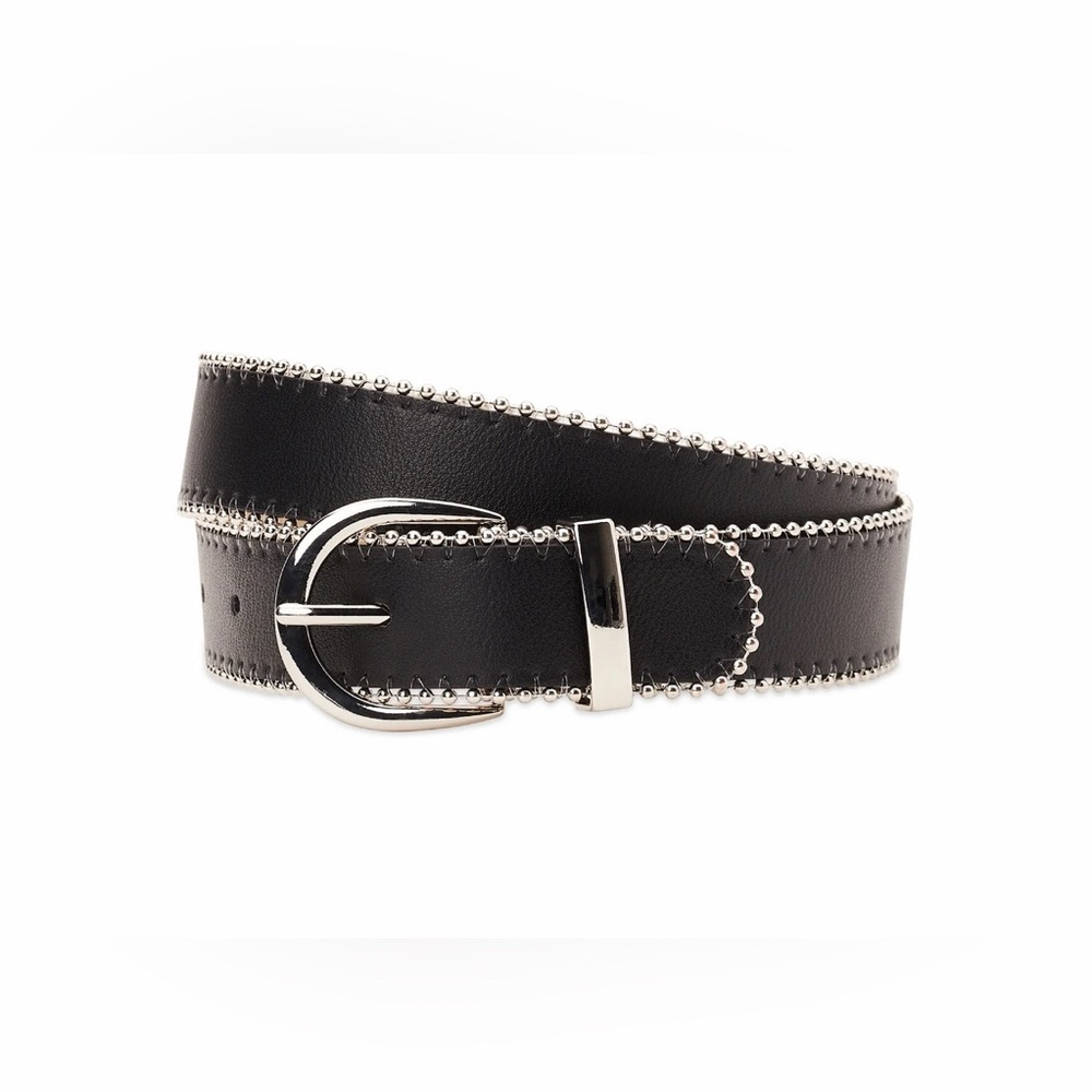 NWT - Black Belt with Silver Ball Chain Edge.